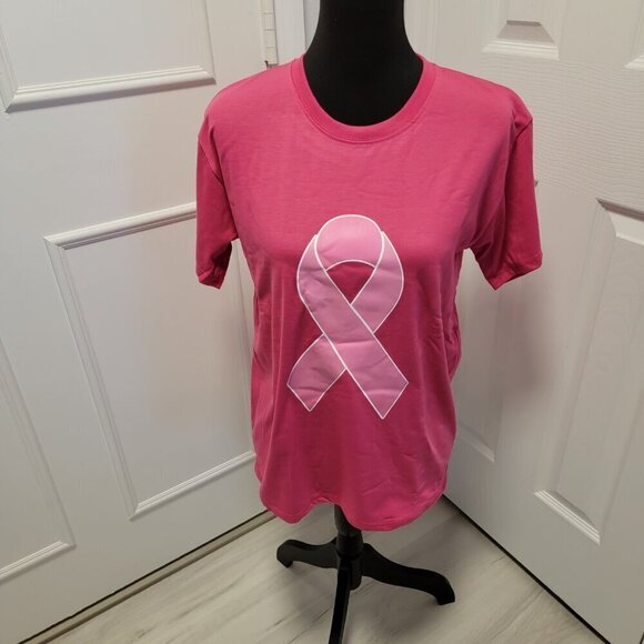 3 Three Breast cancer Pink Ribbon Short sleeve Shirts semi fitted Size Large - Picture 7 of 14